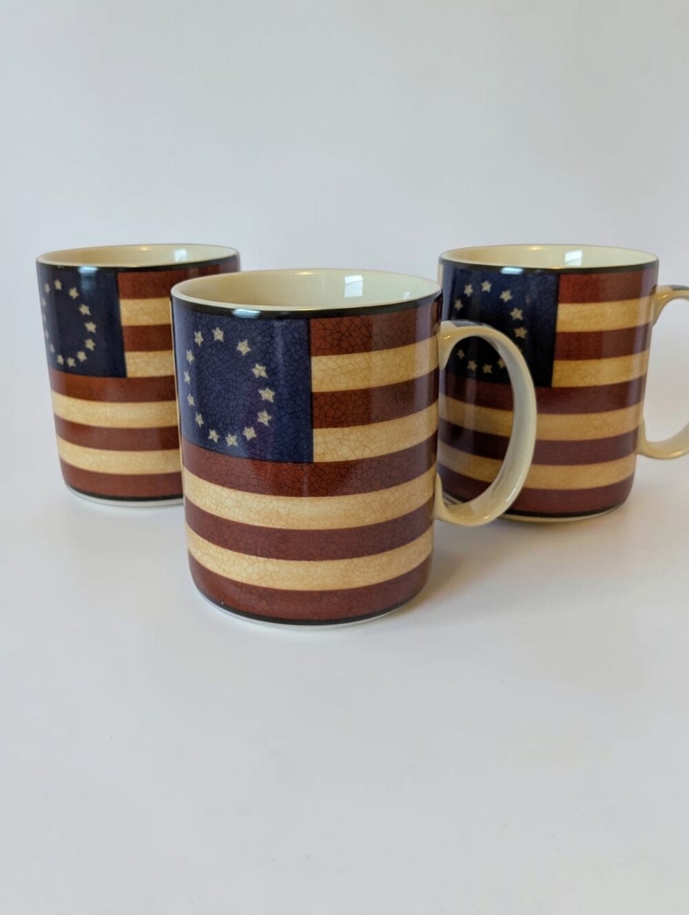 Coventry Liberty Stoneware Mug Set of 3 13 Star Betsy Ross Flag Vintage Mug Lot